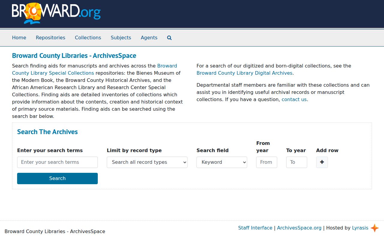 Hollywood city directory Broward archival finding aids search interface