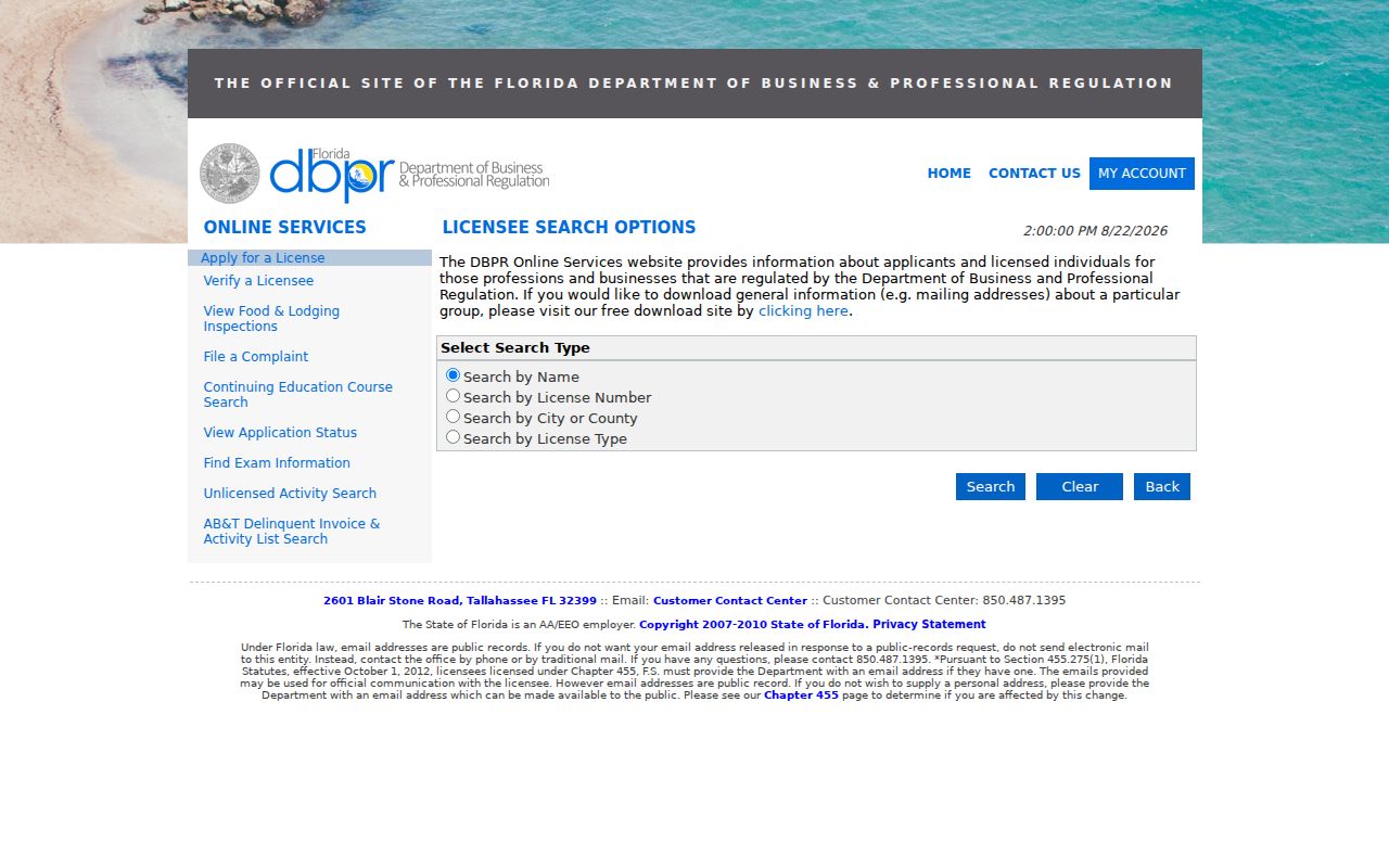 Hollywood residents directory Florida professional license lookup