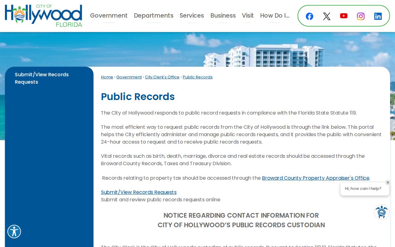 Hollywood residents directory city public records request