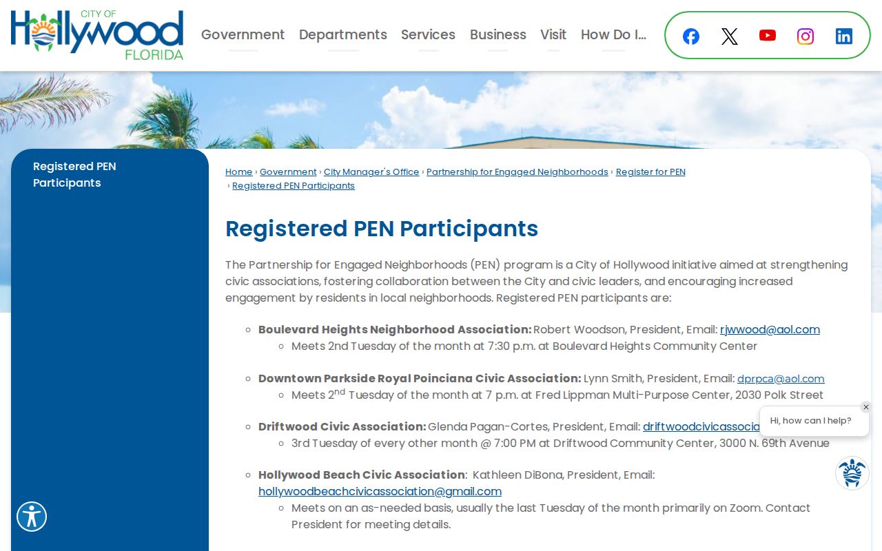 Hollywood neighbors Registered Hollywood PEN participants and civic contacts