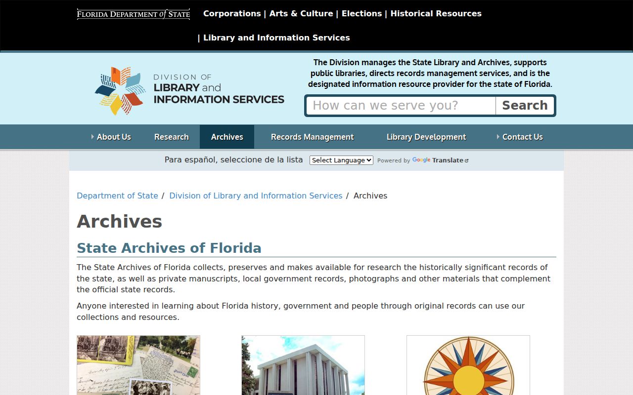 Hollywood previous residents State Archives research page