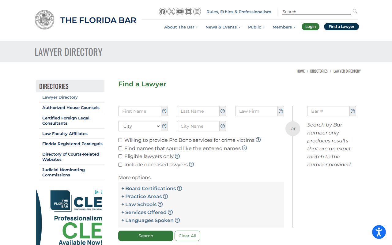 Hollywood resident lookup Florida Bar directory search for corroborating a Hollywood professional name