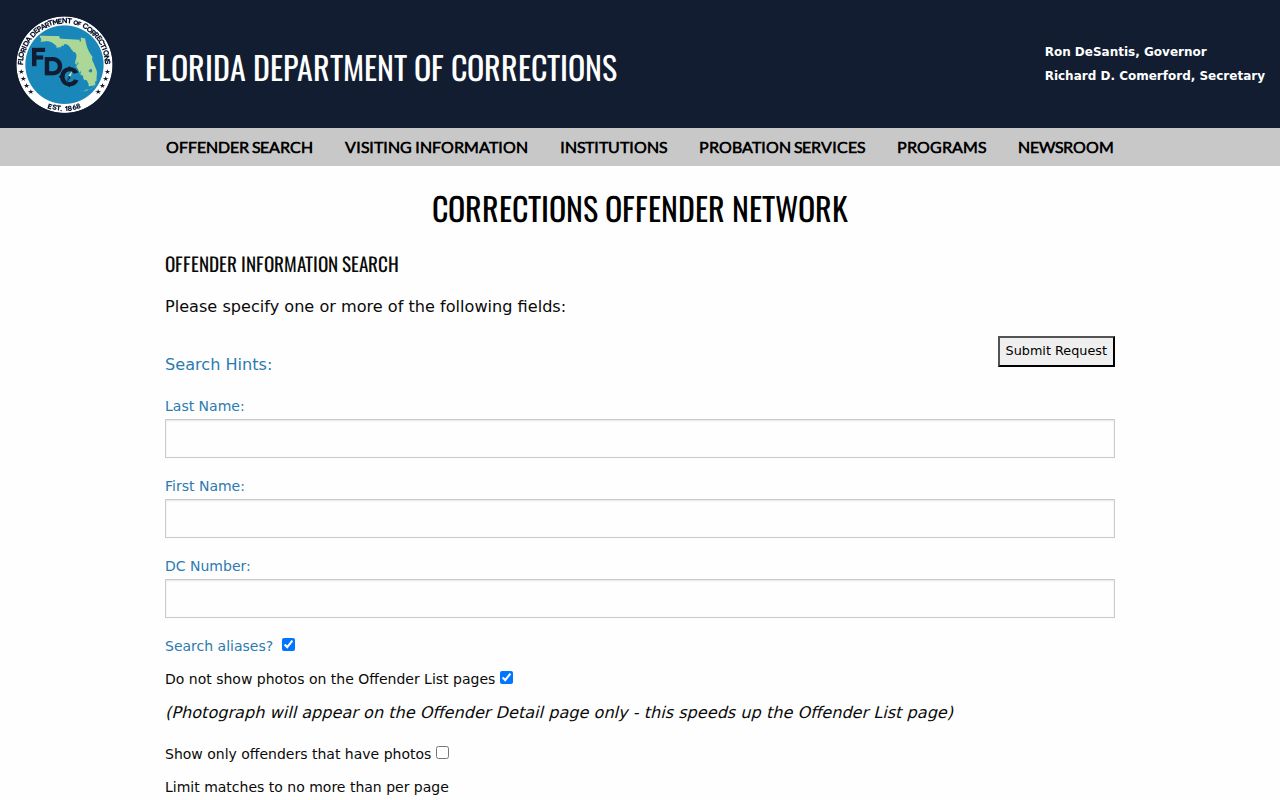 Hollywood resident lookup Florida corrections search modes for verifying an official resident record