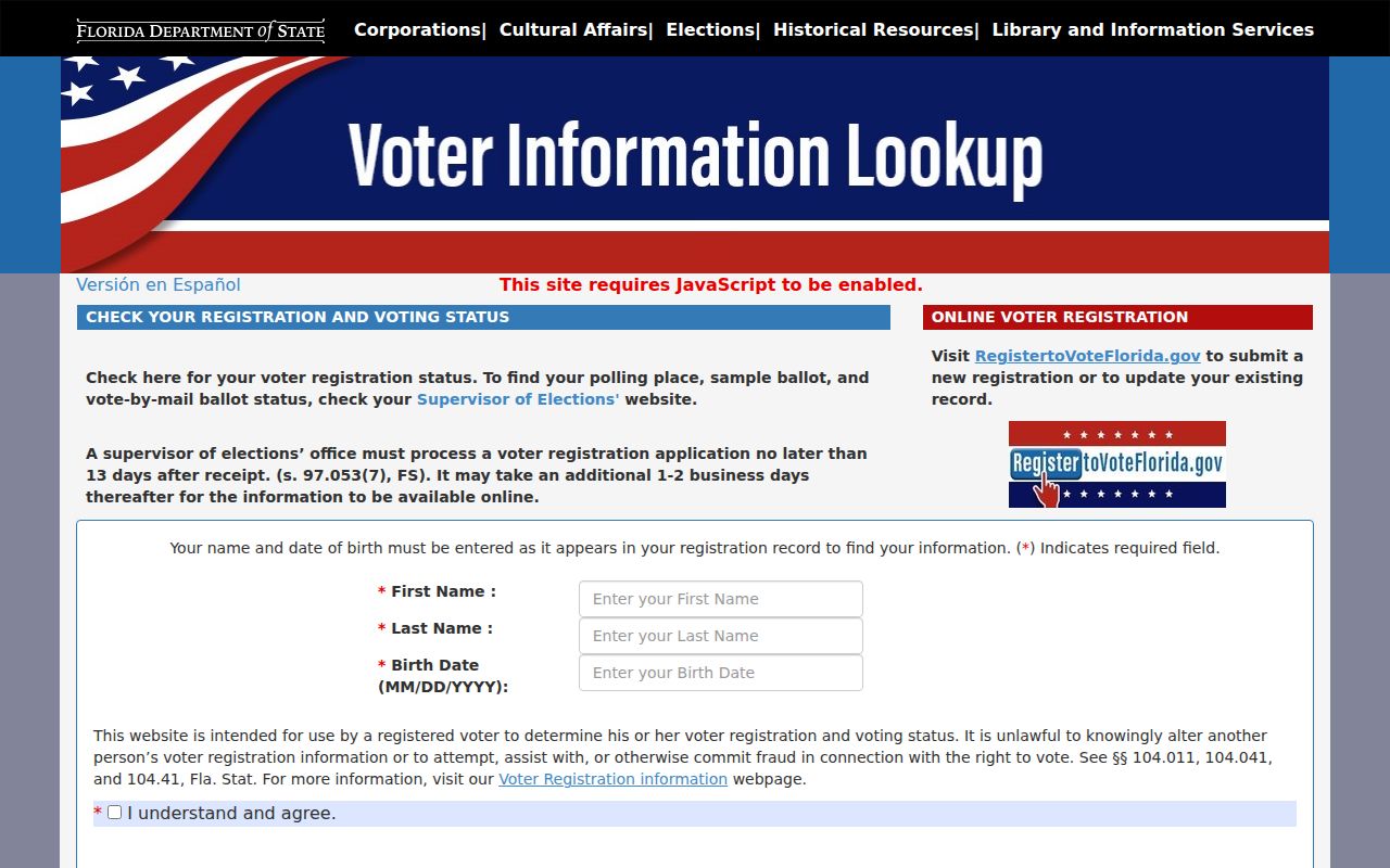 Hollywood resident lookup Florida voter status lookup used to corroborate a Hollywood resident