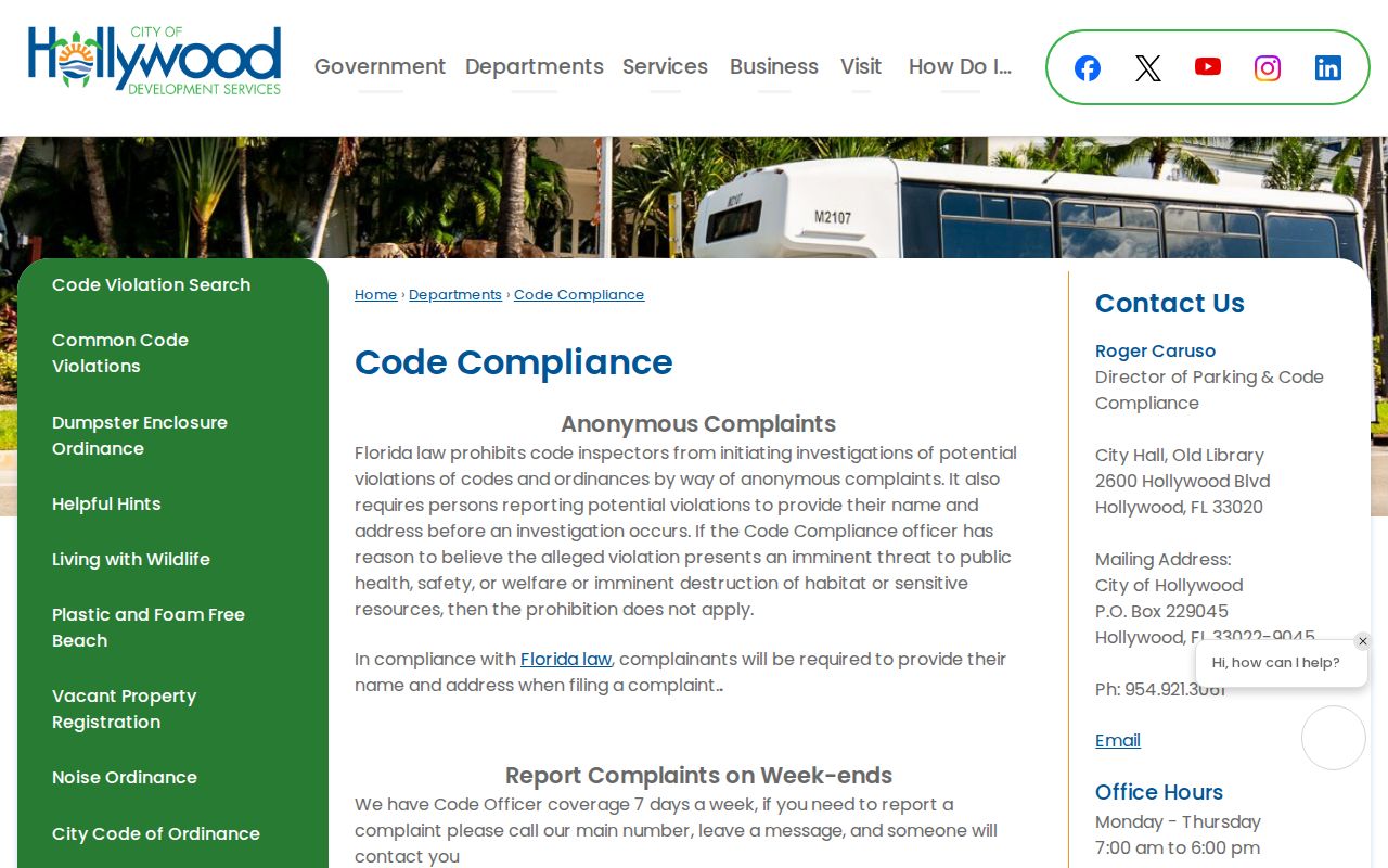 Hollywood street directory code compliance records page