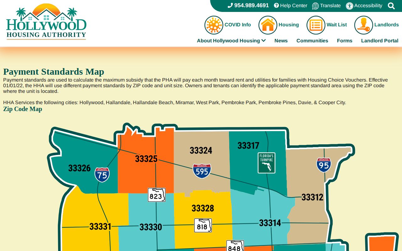 Hollywood ZIP code directory Hollywood Housing Authority ZIP map and PO-box code notes