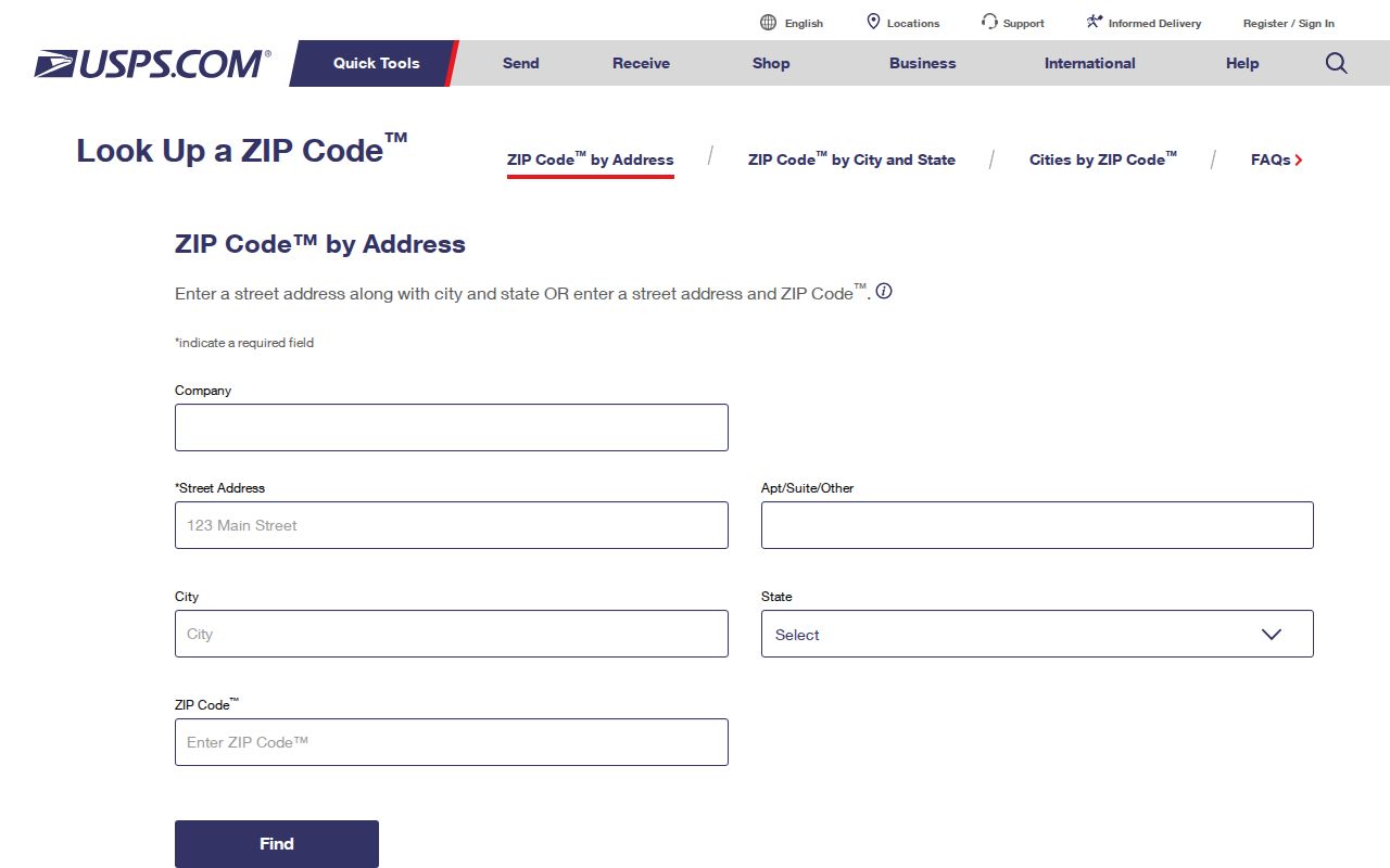 Hollywood ZIP code directory USPS address to ZIP Code lookup form